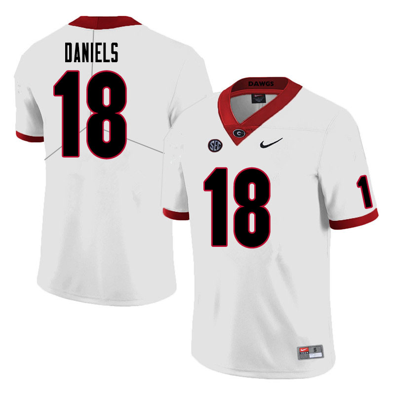 Men #18 JT Daniels Georgia Bulldogs College Football Jerseys Sale-White - Click Image to Close